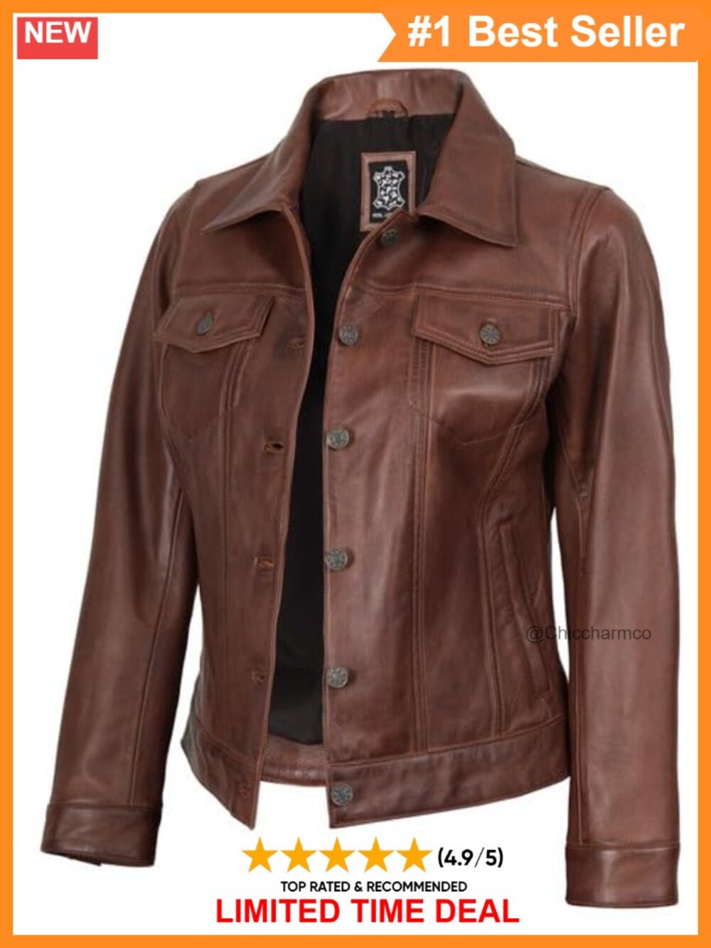 Women's Real Lambskin Leather Trucker Jacket Button Front Pockets